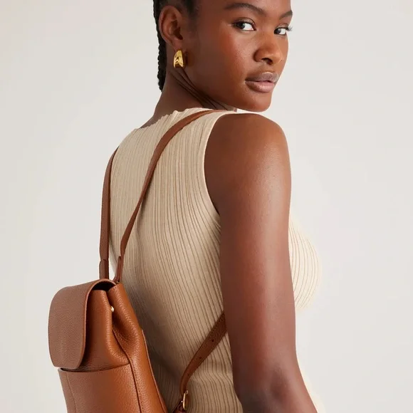 Quince Textured Flap Backpack - Cognac - Picture 3 of 10